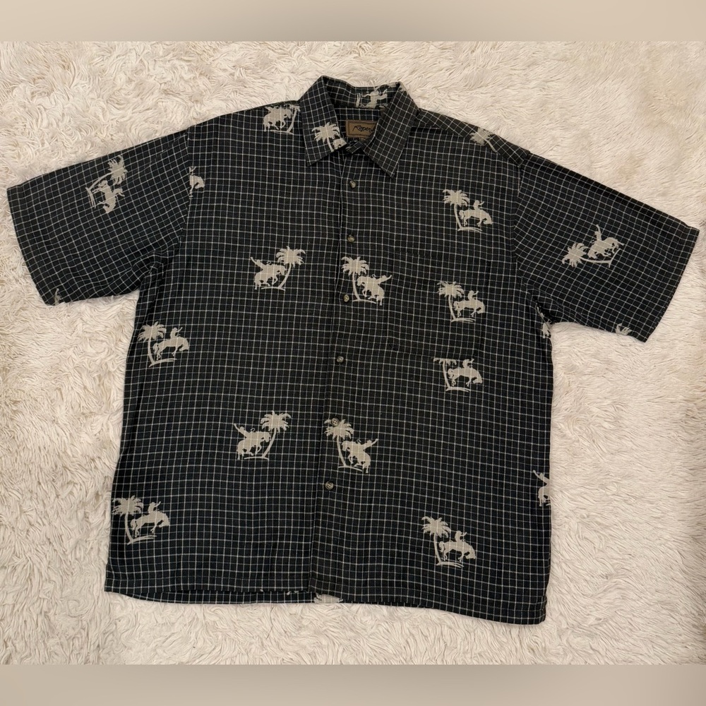 Vintage Roper Men’s Cowboy Western Short Sleeve Shirt Medium‎ Palm Tree Horse